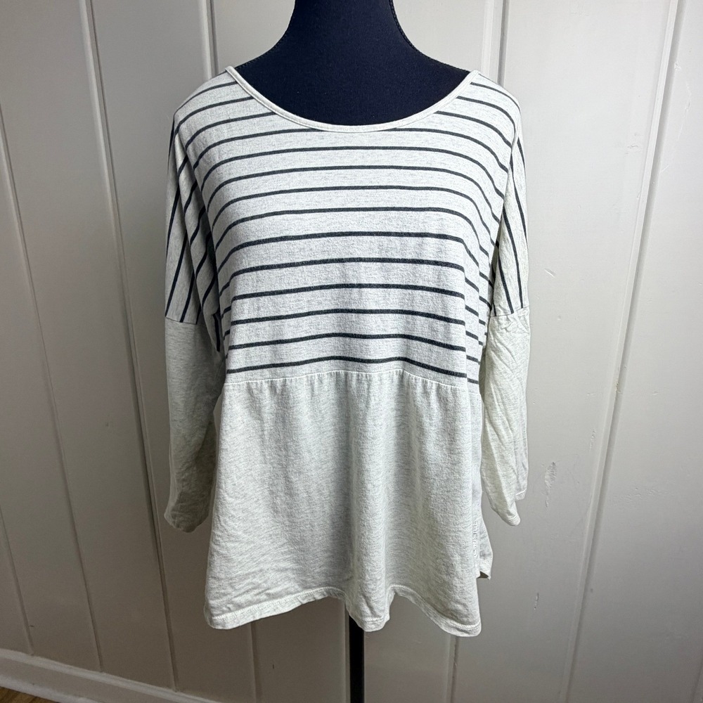 ONeill Womens Medium Grey Striped Long Sleeve Drop Shoulder Babydoll Top